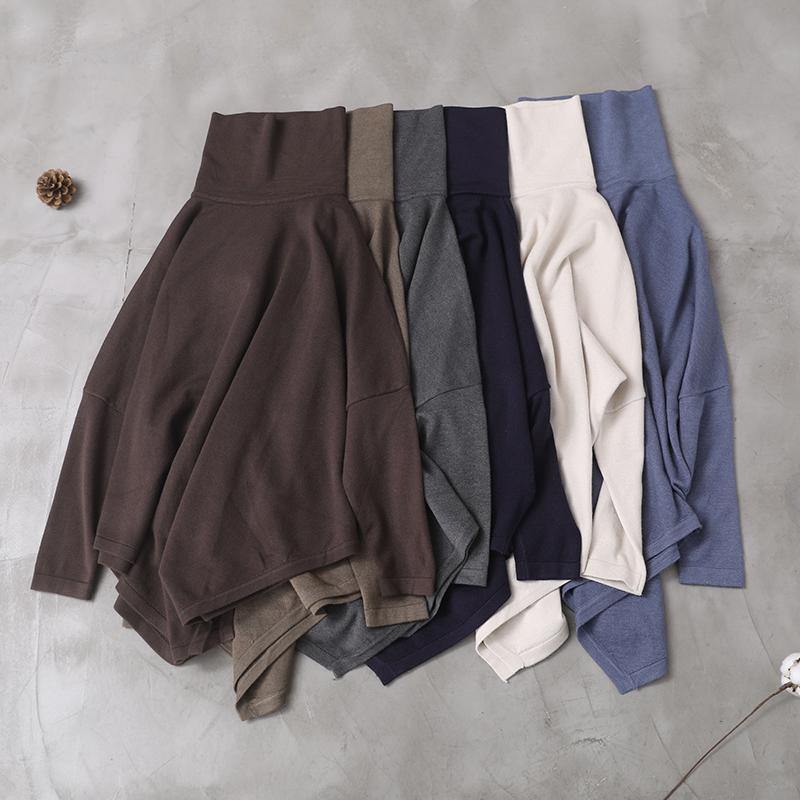 diy asymmetric hem cotton high neck shirts Work gray blouse - SooLinen