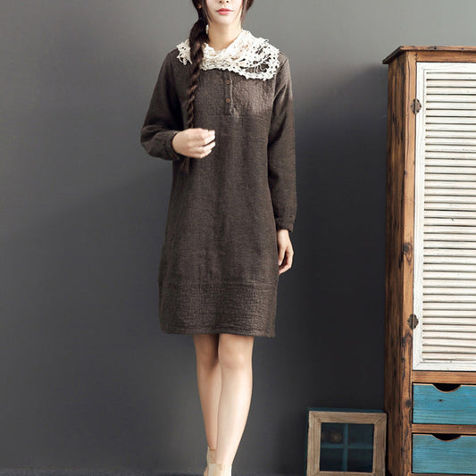 fall 2025 cotton warm dresses oversize o neck linen casual dres