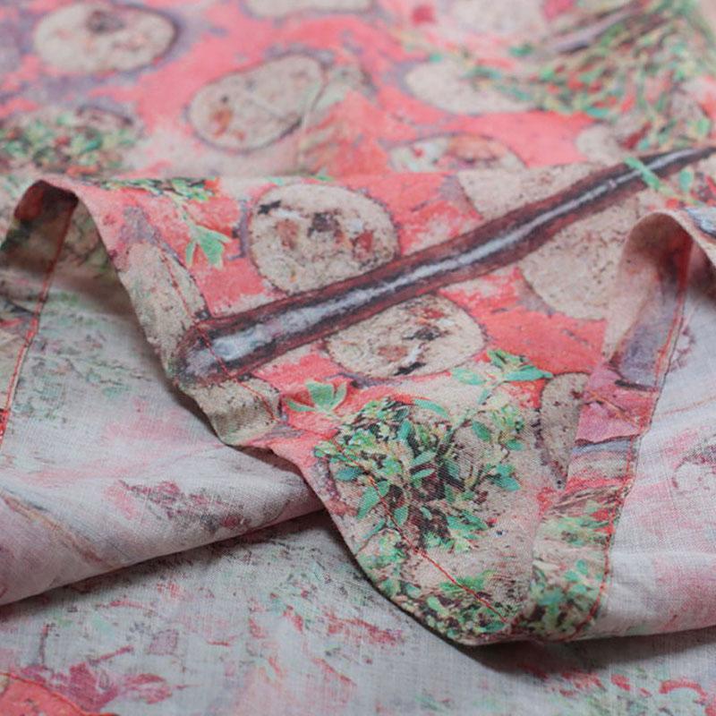 fashion linen sundress trendy plus size Retro V Neck Short Sleeve Printed Flax Pullover Dress