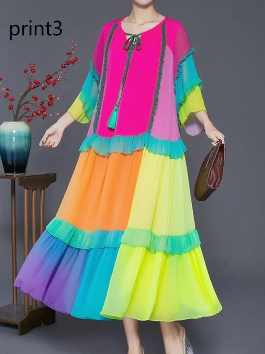 Plus Size Purple Print4 Ruffled Chiffon Party Dress Summer