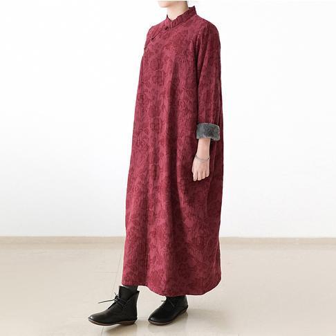 red winter dresses plus size linen dress 2025 new thick velour inside gown caftans vintage style