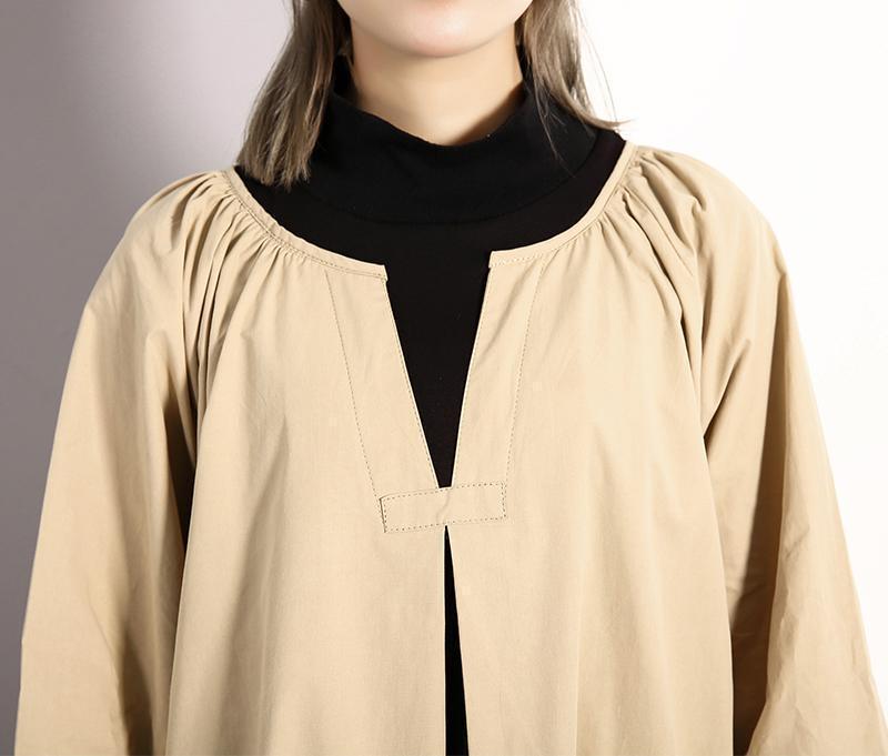 stylish black fall dress plus size clothing Turtleneck cotton blended maxi dress vintage front side open false two pieces cotton blended caftans