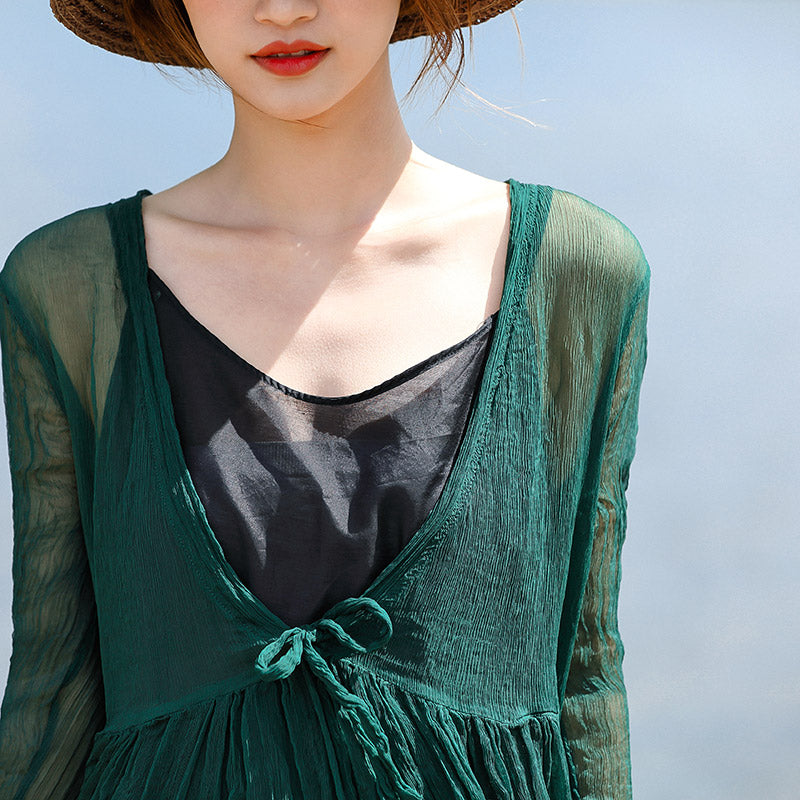 stylish blackish green silk caftans plus size v neck silk maxi dress boutique long sleeve baggy dresses large hem long dresses