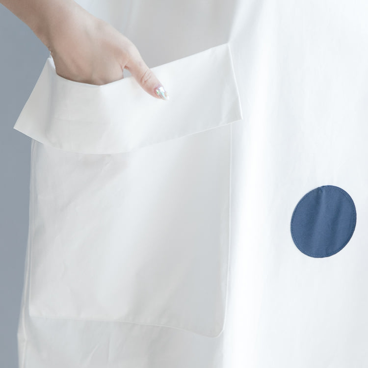 stylish dark blue dotted natural cotton dress casual holiday dresses vintage short sleeve O neck baggy dresses