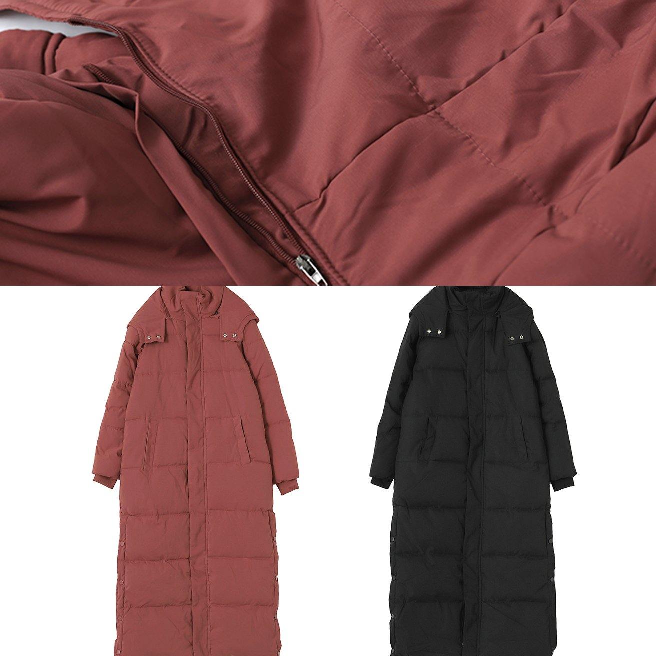thick black women parka plus size warm winter coat hooded zippered winter outwear - SooLinen