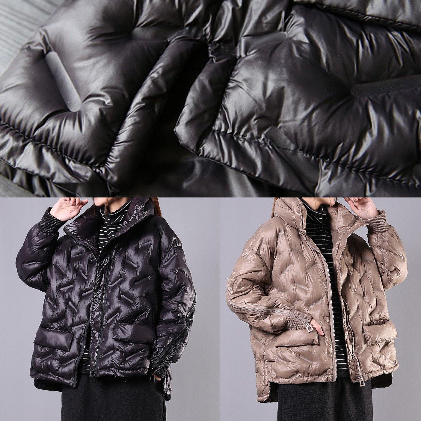 fine khaki coat oversized Jackets & Coats stand collar zippered outwear - SooLinen
