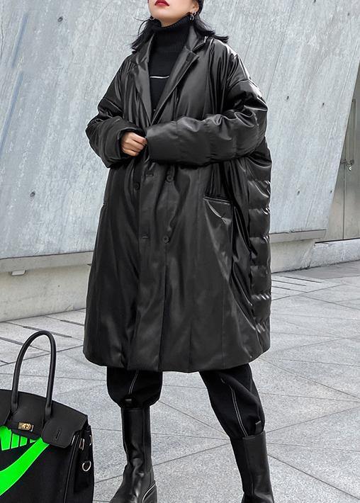 plus size clothing snow jackets Notched coats black double breast duck down coat - SooLinen