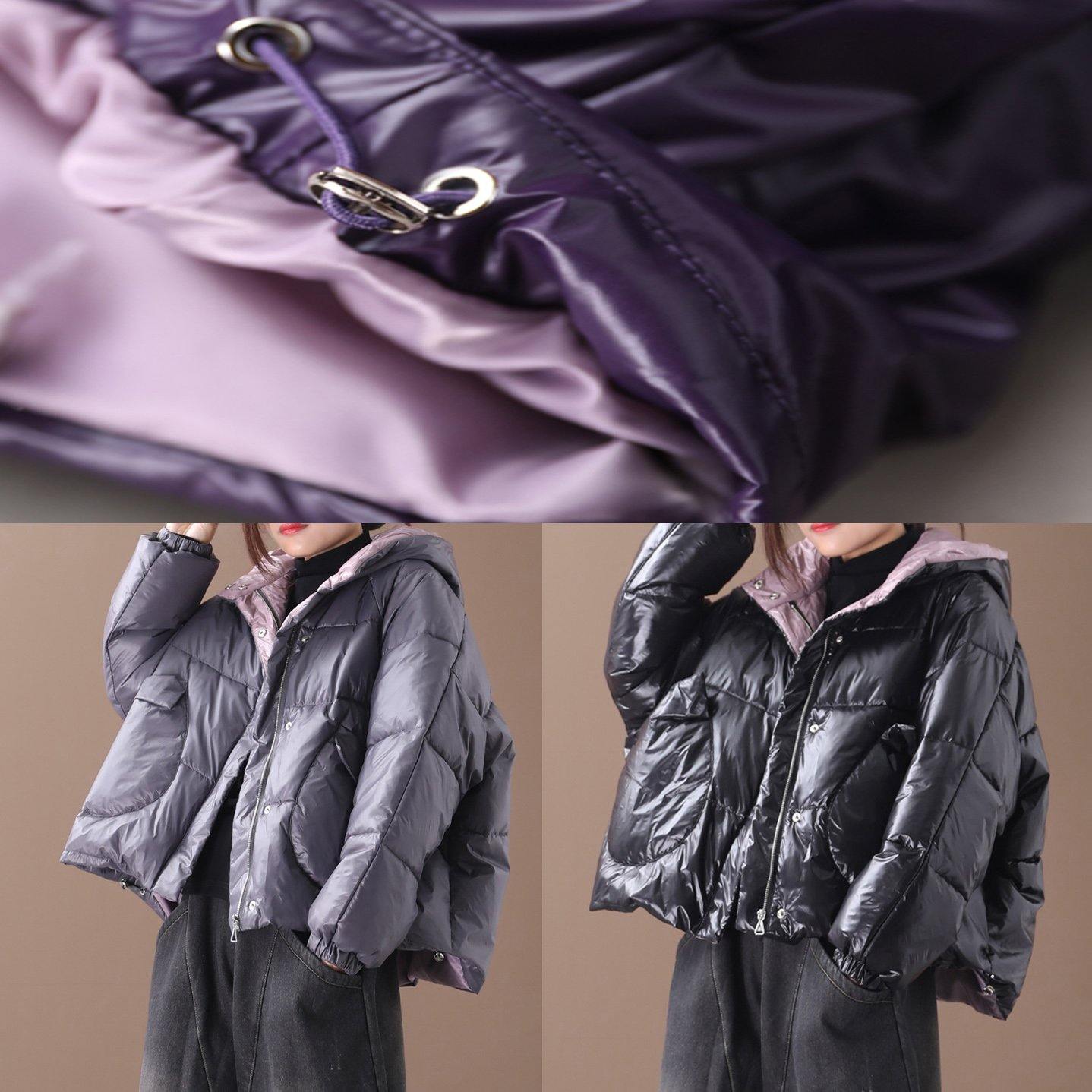 fine trendy plus size snow winter coats black hooded thick winter coats - SooLinen