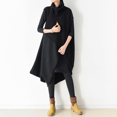 two pieces black knit dresses asymmetrical winter dress asymmetrical design 2025 winter