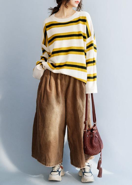 winter yellow knit tops trendy plus size o neck box top - SooLinen