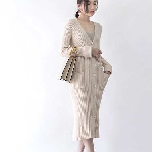 women nude Winter coat plus size V neck long coat New pockets cardigan coats