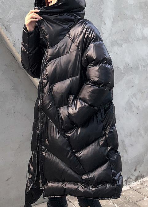 women plus size winter coats black hooded zippered womens parkas - SooLinen