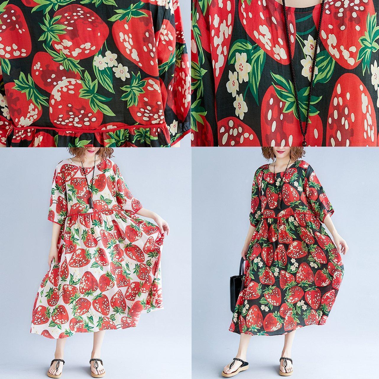 women red print natural Chiffon dress oversized dress boutique short sleeve o neck Extra large hem midi dress