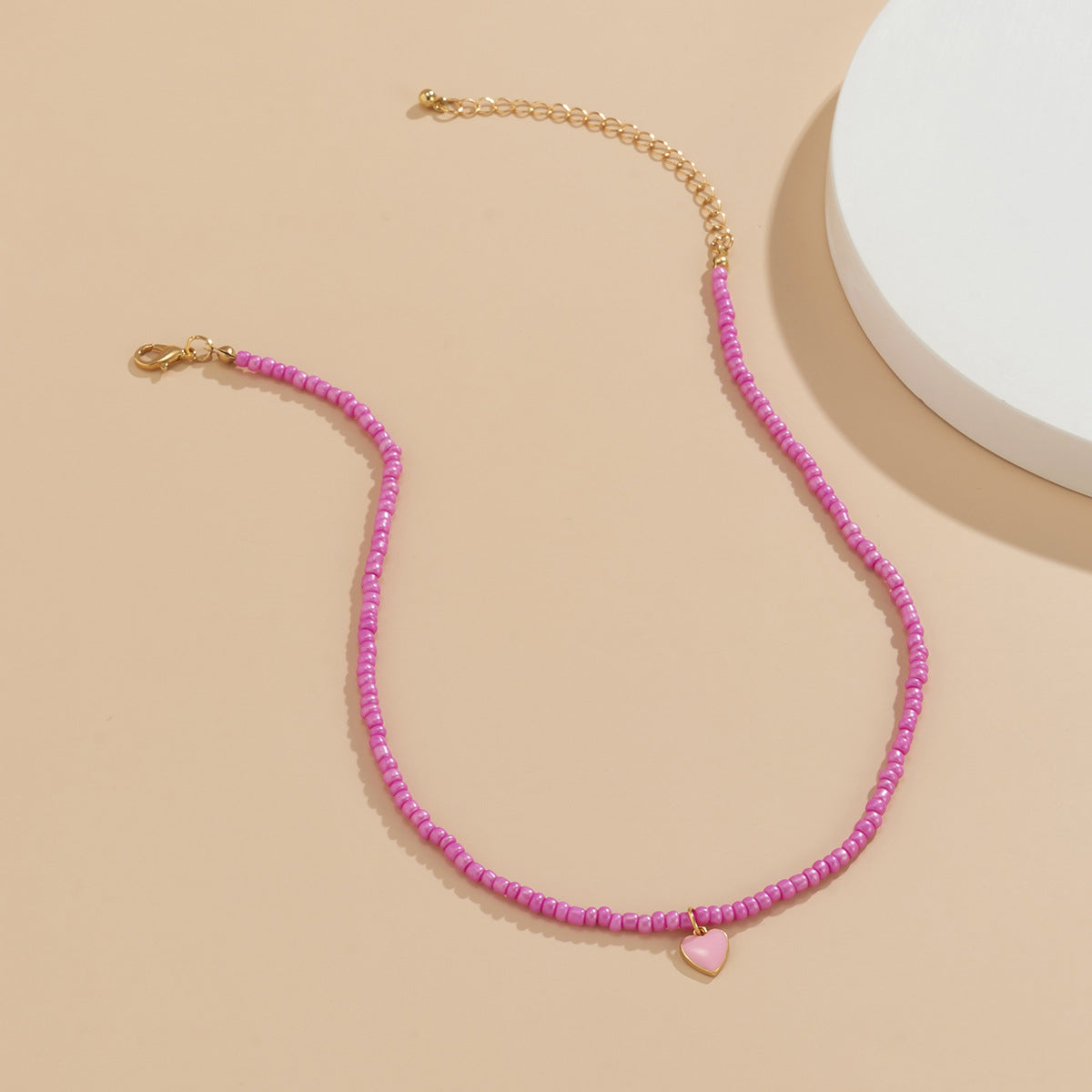 Nectarine Heart Simple Bead Handmade Necklace Geometric Stacked Beaded Necklace