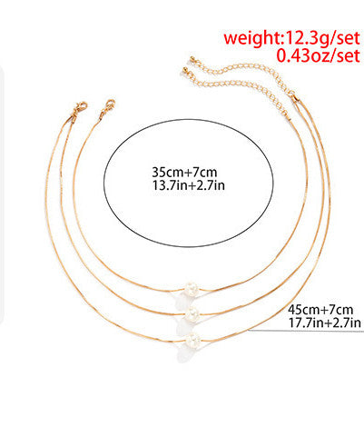 Multi-layer Imitation Pearl Pendant Necklace Geometric Thin Chain Snake Bone Necklace