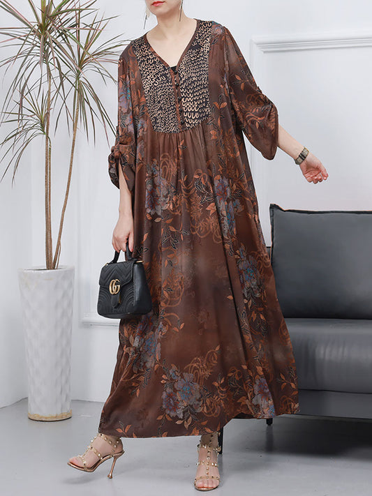 Women Spring Vintage Floral Jacquard Spliced Elegant Dress