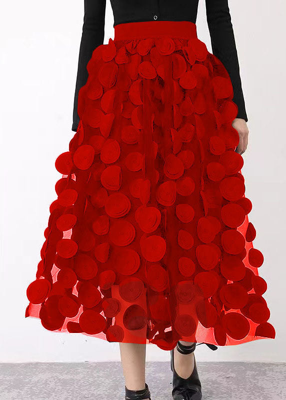 Elegant Black Patchwork Tulle Skirt Fall