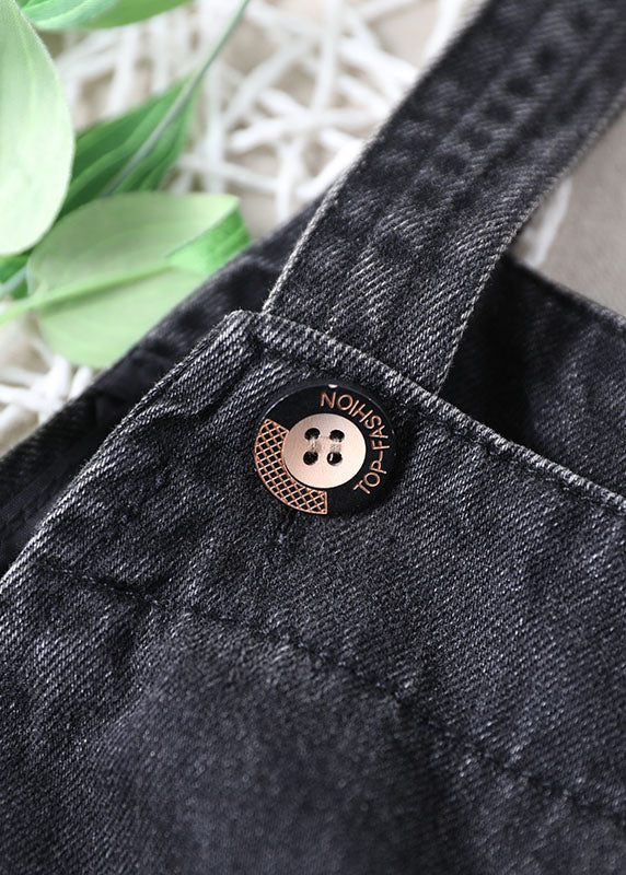 Beautiful Black Pockets Button Fall Hole Denim Outfits Rompers