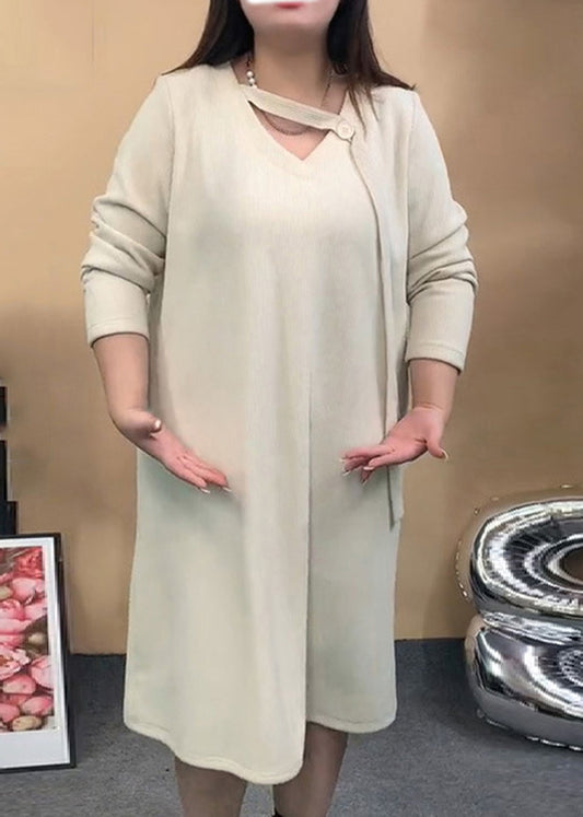 Bohemian Beige Oversized Asymmetrical Warm Fleece Dresses Fall