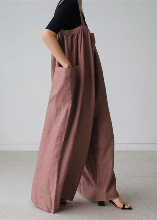 Bohemian Brown Slash Neck Pockets Jumpsuit Pants Summer