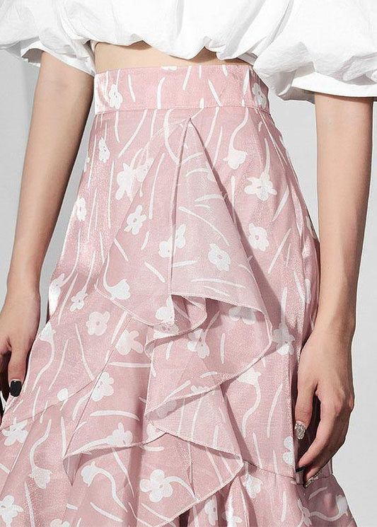 Bohemian Pink Print Ruffles Asymmetrical design Mermaid Skirt