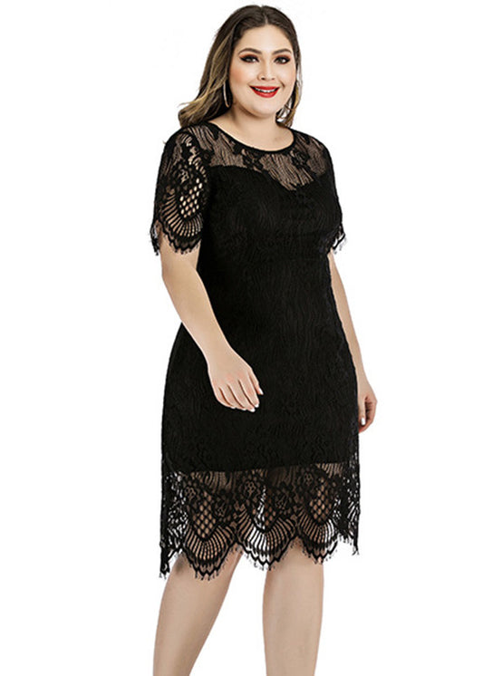 Boho Black Party Lace Mid Dress Short Sleeve