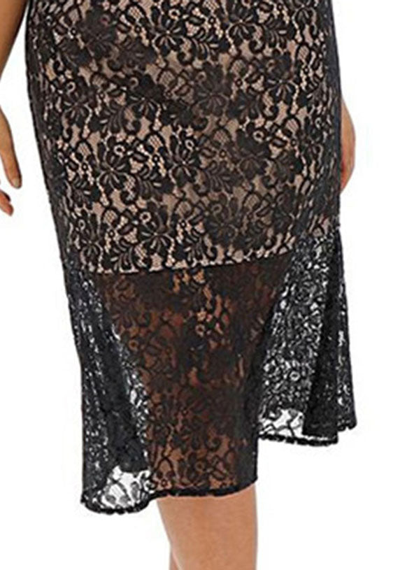 Boutique Black O-Neck Tunic Lace Mid Dresses Summer
