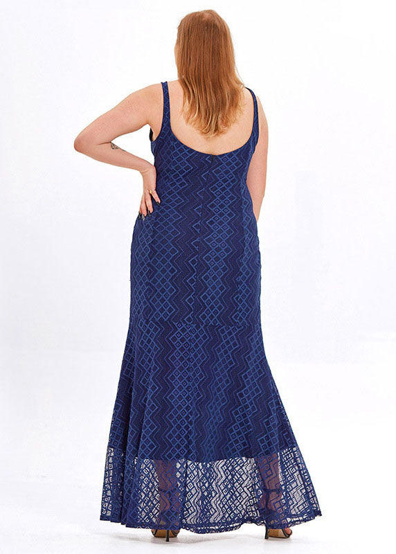 Boutique Navy Backless Patchwork Lace Spaghetti Strap Dresses Sleeveless