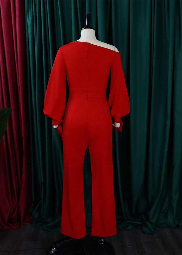 Brief Red Patchwork Solid High Waist Jumpsuits Fall