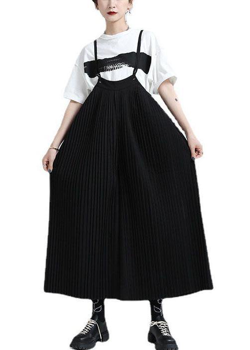 Casual Black High Waist Wrinkled Wide Leg Summer Jumpsuit