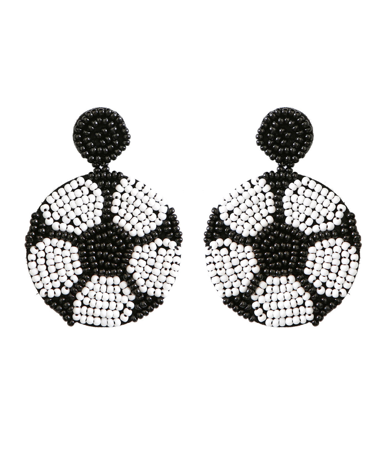 Chic Black White Hand Knitting Rice Ball Football Stud Earrings