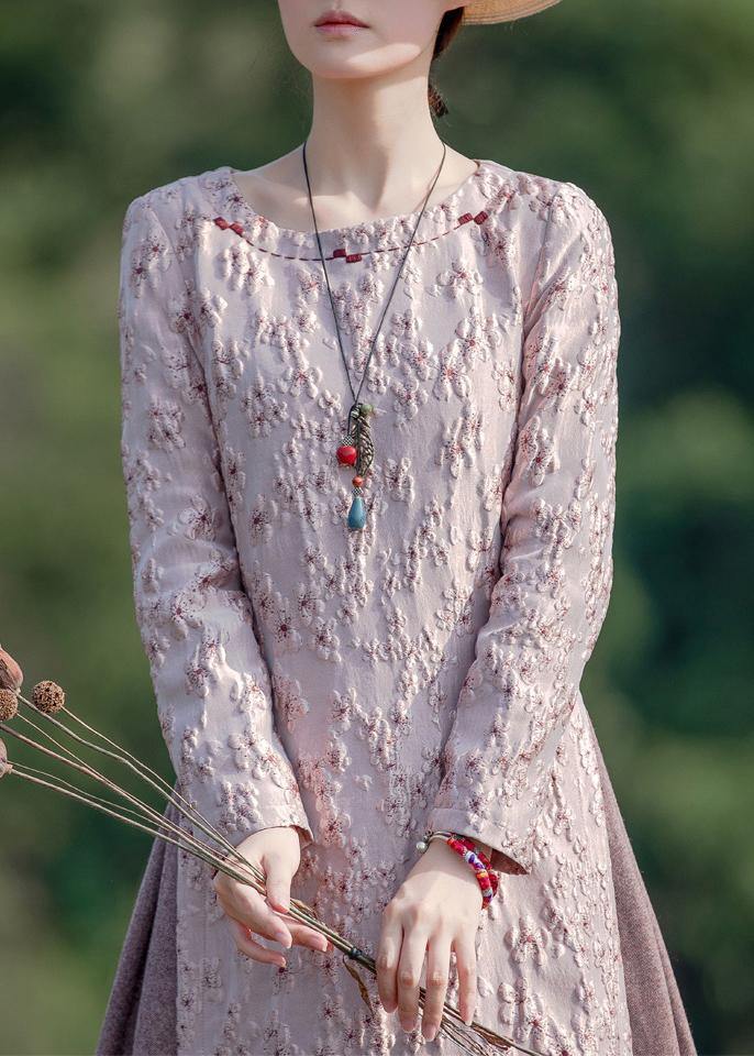 Chic o neck false two pieces spring clothes For Women Photography pink embroidery Dresses