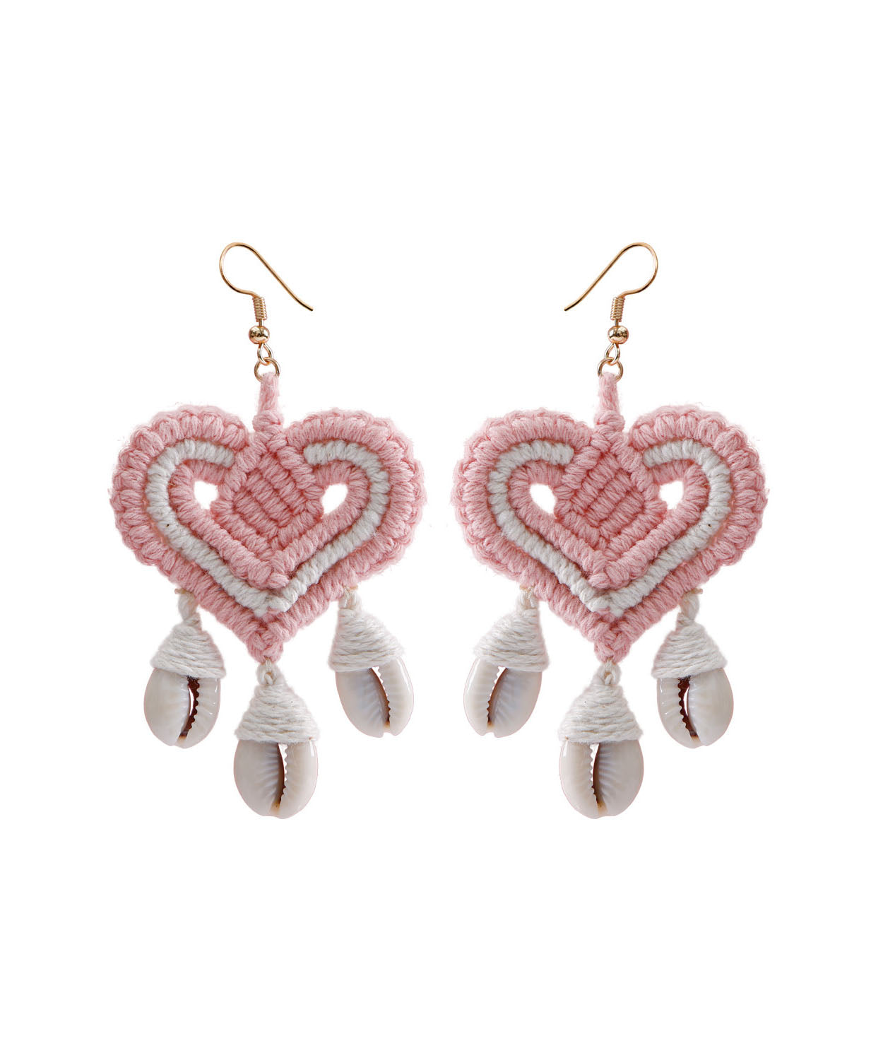 Classy Khaki Cotton Thread Shell Love Tassel Drop Earrings