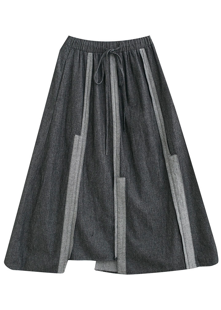 DIY Dark Gray Tie Waist Asymmetrical Design Casual Fall A Line Skirt