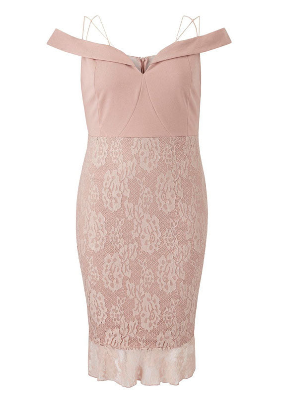 DIY Pink Bustier Top Lace Patchwork Mid Dress Sleeveless