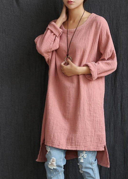 DIY Pink Low High Design U Neck Shirt Tops Spring