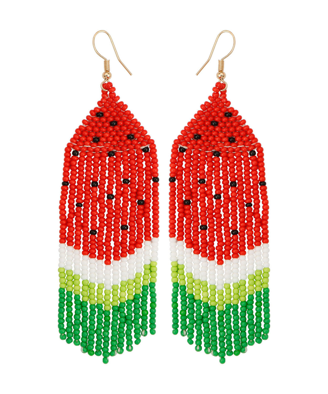 DIY Red Handmade Beading Knit Fabric Watermelon Tassel Drop Earrings