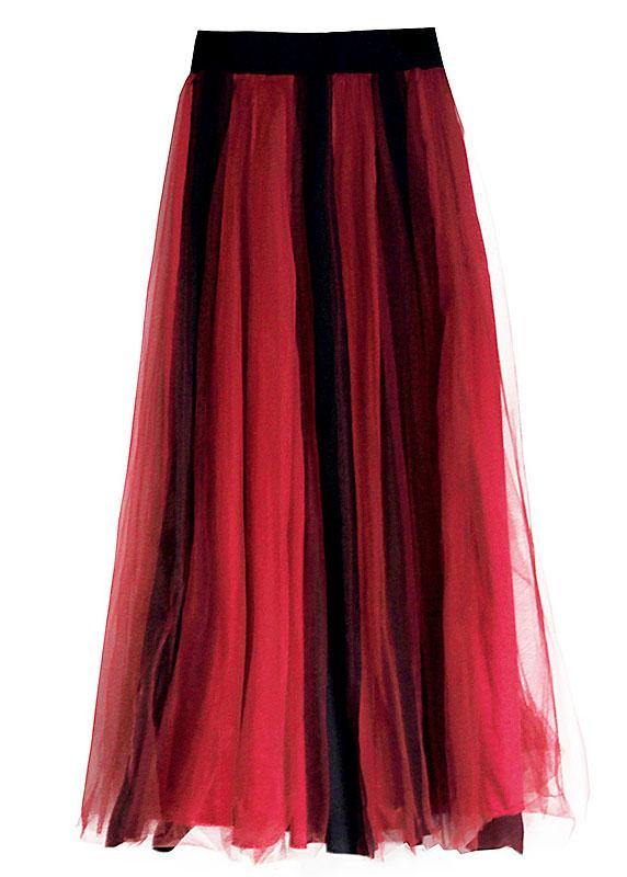 DIY Red High Waist Tulle Patchwork A Line Skirts