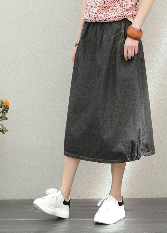 Elastic waist mid-length half-length denim skirt loose loose wild A-line skirt