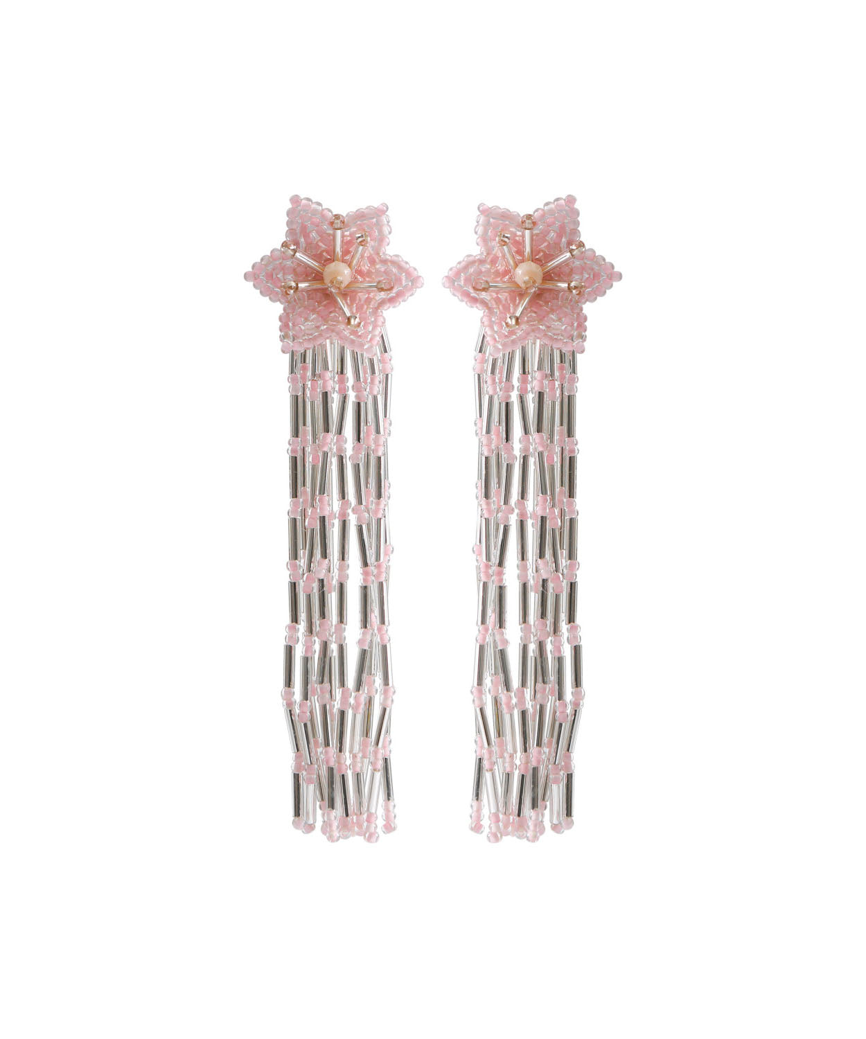 Elegant Pink Hand Knitting Rice Ball Floral Tassel Drop Earrings