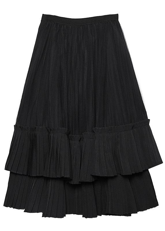 Elegant black Cotton quilting skirt layered tunic high waist skirts