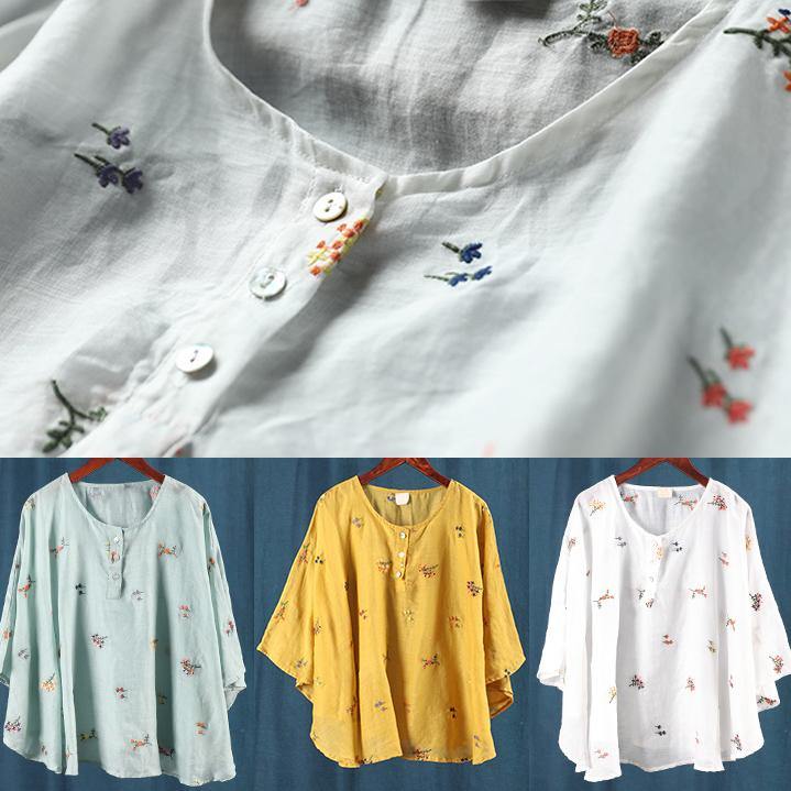 Elegant green embroidery tunic pattern o neck Batwing Sleeve Knee blouses