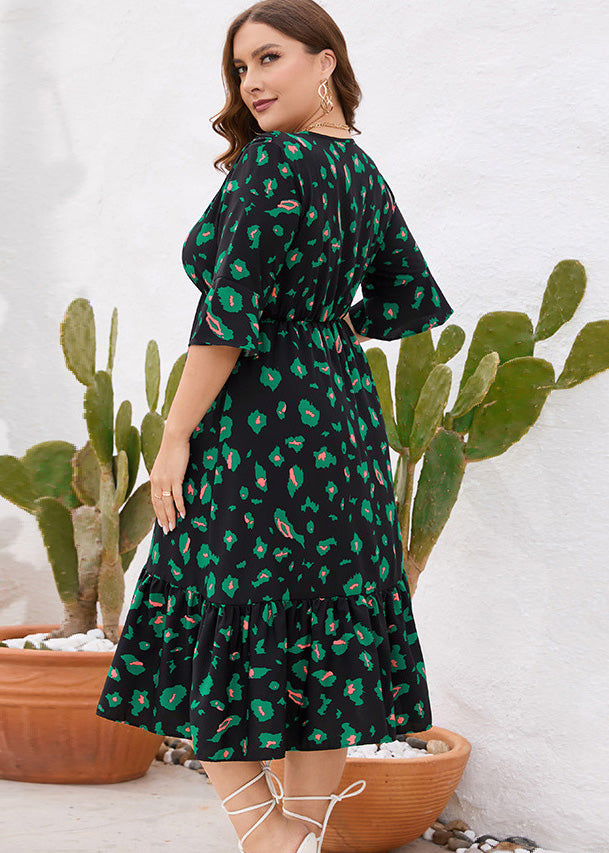 Fashion Black V Neck Print Patchwork Chiffon Maxi Dresses Summer