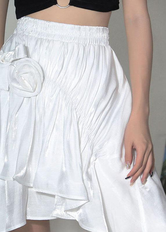 Fine White Floral Cinched Asymmetrical design A Line Skirt