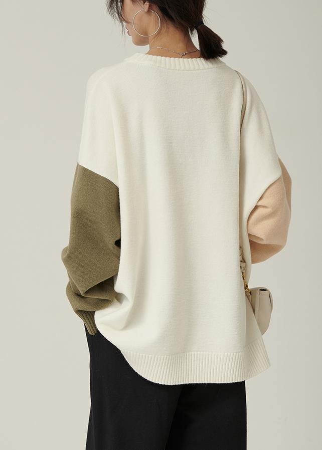 For Spring fall nude knitwear fall fashion o neck patchwork Blouse