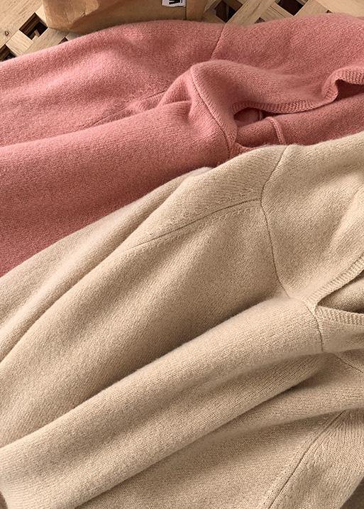 For Work pink knitted top hooded baggy trendy plus size knitwear