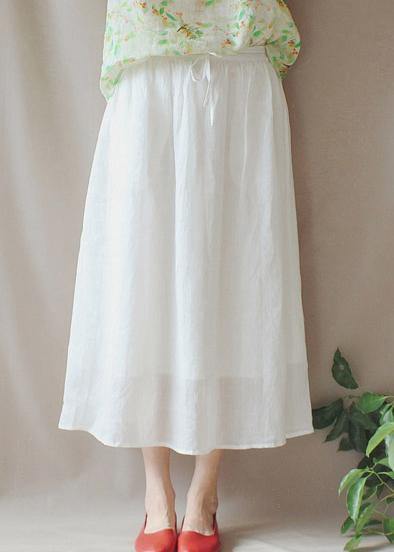 French Elastic Waist Large Hem Tunics Pattern White Traveling Dresses