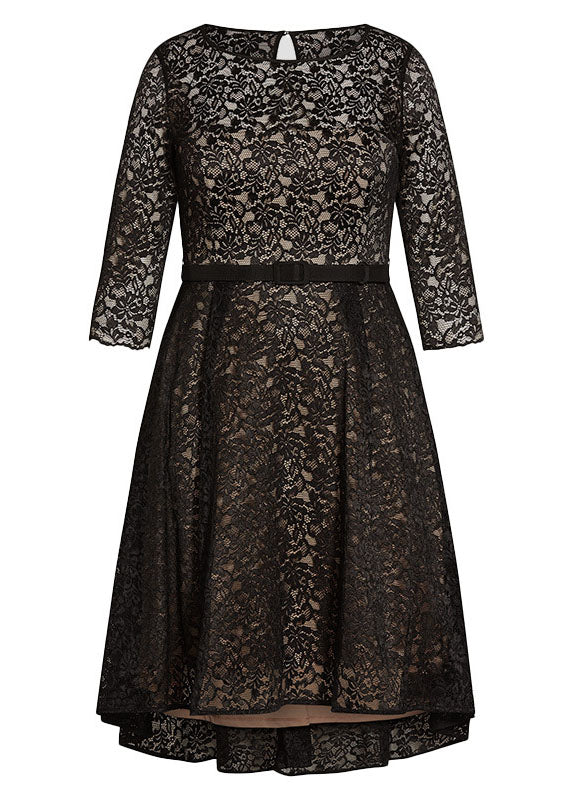 Handmade Black O-Neck Knit Patchwork Lace Long Dresses Summer