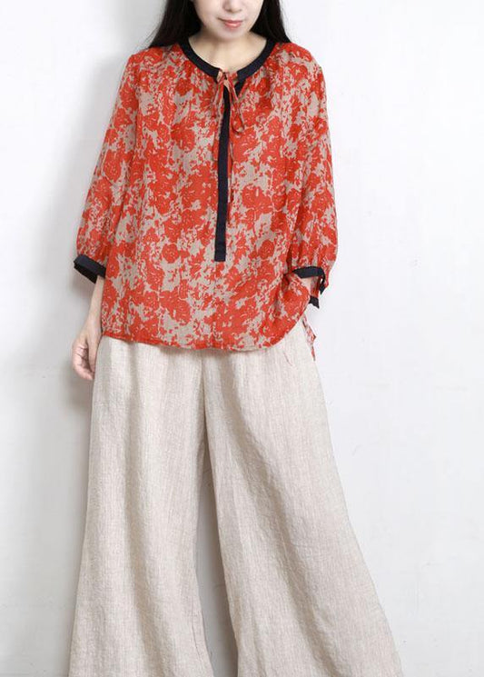 Handmade Red Print Side Open Top Linen