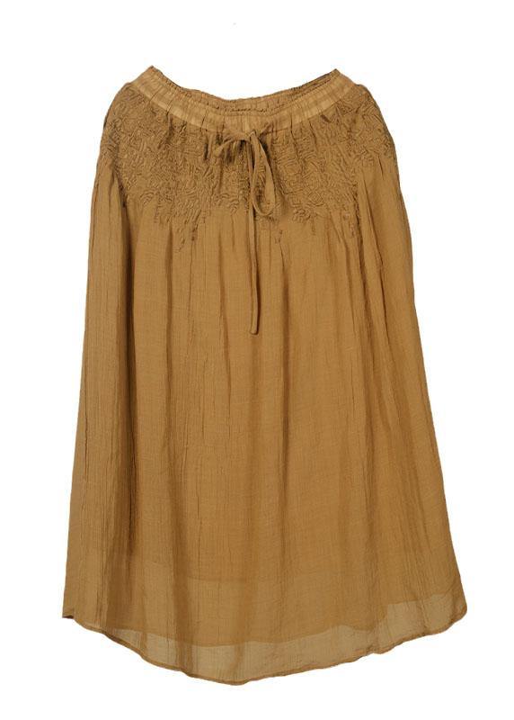Italian Yellow Embroideried Tie Waist Fall Skirt